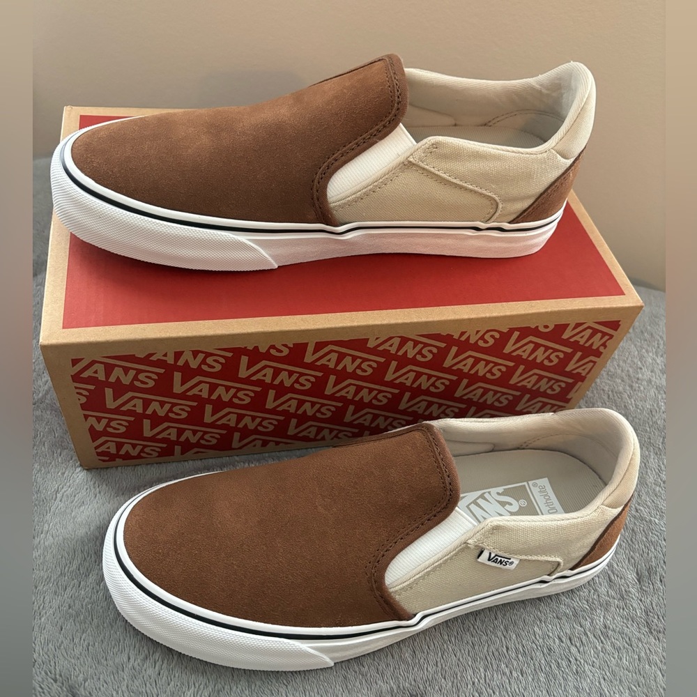 Two tone slip on vans